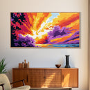 Fiery Explosion, Abstract Ocean Art, Surreal Sunset, Framed Canvas Print, Vibrant Wall Decor, Modern Art, Living Room Statement
