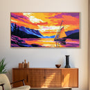 Sailboat at Sunset, Tranquil Waters, Mountain Lake, Canvas Print, Nautical Decor, Ocean Wall Art, Living Room Painting, Vibrant Colors