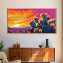 Cactus Sunset, Desert Wall Art, Southwest Decor, Vibrant Landscape, Boho Art, Warm Tones, Living Room, Framed Canvas Print