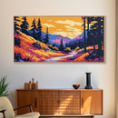 Scenic Trail, Mountain Landscape, Vibrant Nature, Sunset Colors, Boho Rustic, Tranquil Art, Hallway or Office, Canvas Print