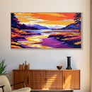 River Valley, Peaceful Scenery, Boho Landscape, Vibrant Sunset, Nature Lover Art, Office or Living Room, Framed Canvas Print