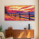 Rustic Fence, Countryside Sunset, Warm Tones, Scenic Landscape, Boho Art, Western Wall Decor, Cozy Living Room, Framed Canvas Print