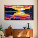 Lake Reflection, Tranquil Water, Vibrant Sunset, Wilderness Escape, Cozy Cabin Vibes, Nature Wall Art, Office Art, Framed Canvas Print