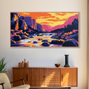 Yosemite Sunset, Majestic River, Vibrant Sky, Tranquil Nature, Grand Scenery, Wilderness Beauty, Living Room Wall Art, Canvas Print
