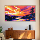 Vibrant Sunset, Golden River, Scenic Nature, Warm Tones, Tranquil Landscape, Office Decor, Living Room, Canvas Print