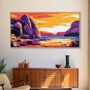 Rocky Shore, Ocean Sunset, Coastal View, Vibrant Painting, Bold Colors, Seascape Art, Beach House, Framed Canvas Print