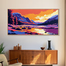 Mountain Lake, Sunset Painting, Scenic Art, Canvas Print, Vibrant Landscape, Office Wall Art, Nature Lover Gift, Adventure Decor