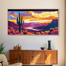 Cactus Sunset, Desert Scene, Southwest Wall Art, Framed Canvas Print, Vibrant Landscape, Boho Decor, Arizona Gift, Warm Tones