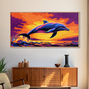 Dolphin Jumping, Ocean Wildlife Art, Vibrant Marine Scene, Playful Sea Life Painting, Framed Canvas Print, Beach House Decor, Nautical Art