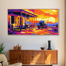 Western Porch, Sunset, Cowboy, Framed Canvas Print, Rustic Wall Art, Old West Scene, Country Home Decor, Warm Tones, Living Room Art