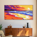 Golden Beach, Ocean Sunset, Coastal Landscape, Seashore Painting, Canvas Print, Living Room Wall Art, Summer Vibes, Serene Seascape