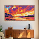 River Sunset, Majestic Cliffs, Mountain Landscape, Nature Art, Canvas Print, Office Decor, Wild Beauty, Tranquil Home Accent