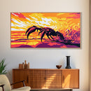 Crab Beach, Fiery Sunset, Ocean Wildlife, Marine Art, Framed Canvas Print, Bathroom Wall Art, Coastal Aesthetic, Vibrant Home Decor