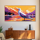 Seagull View, Mountain Lake, Tranquil Waters, Nature Wall Art, Canvas Print, Office Decor, Birdwatching Beauty, Serene Escape