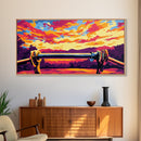 Sunset Horizon, Scenic Nature Art, Vibrant Landscape Painting, Golden Sky Decor, Framed Canvas Print, Office Wall Art, Modern Home Design