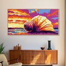 Seashell Sunset, Coastal Treasure, Beach House Art, Framed Canvas Print, Nautical Wall Decor, Summer Home Vibes, Relaxing Atmosphere
