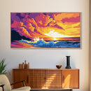 Ocean Sunset, Colorful Seascape, Vibrant Waves, Wall Art, Framed Canvas Print, Beach Decor, Nautical Art, Living Room Art, Gift Idea