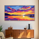 Serene Lake, Sunset Reflection, Vibrant Waters, Nature Art, Framed Canvas Print, Peaceful Wall Art, Living Room Decor, Relaxing Gift