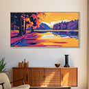 Autumn Lake, Vibrant Fall Landscape, Colorful Nature Art, Sunset Reflection, Framed Canvas Print, Living Room Wall Decor, Rustic Home Art
