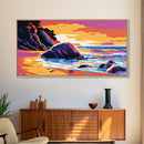 Beach Ocean Waves, Sunset, Framed Canvas Print, Tropical Wall Art, Seaside Decor, Modern Beach Art, Coastal Art, Bedroom Wall Art