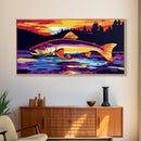 River Sunset, Reflection Nature, Framed Canvas Print, Serene Water Art, Modern Nature Wall Art, Relaxing Art, Dining Room Wall Art