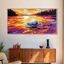 Sunset River, Reflection Vibrant, Framed Canvas Print, Colorful Landscape Art, Modern Home Decor, Nature Inspired, Living Room Wall Art