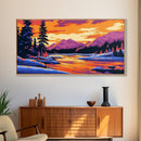 Vibrant Mountain Landscape, Sunset Wall Art, Bold Colorful Nature Print, Modern Alpine Home Decor, Framed Canvas Print, Living Room Art