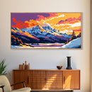 Fiery Sky Over River, Bold Sunset Wall Art, Colorful Nature Print, Dramatic Cloudscape Painting, Framed Canvas Print, Office Wall Decor