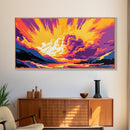 Ocean Wave Explosion, Vibrant Surf Art, Tropical Beach Print, Sunset Seascape Painting, Coastal Home Decor, Framed Canvas Print