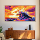 Giant Rolling Wave, Colorful Ocean Art, Surfing Seascape Print, Bold Sunset Water Painting, Beach House Wall Decor, Framed Canvas Print