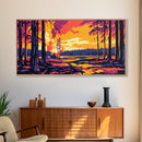 Forest Sunset, Tranquil Woodland Scene, Warm Autumn Landscape, Nature Wall Art, Framed Canvas Print, Cabin Decor, Rustic Home Design