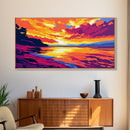 Fiery Lake Reflection, Bold Colorful Art, Scenic Nature Painting, Vibrant Home Wall Decor, Serene Landscape Print, Framed Canvas Print