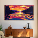 Mountain Sunset Reflection, Bold Landscape Art, Vibrant Sky Print, Serene Nature Painting, Warm Home Wall Decor, Framed Canvas Print