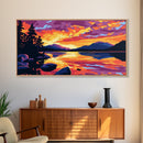 Tropical Beach Scene, Surfboard Sunset Art, Vibrant Coastal Print, Bold Colorful Painting, Relaxing Seaside Home Decor, Framed Canvas Print