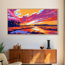 Woman Swimming, Vibrant Sunset, Relaxing Beach Art, Canvas Print, Boho Coastal Decor, Summer Wall Art, Bedroom Aesthetic, Minimalist Style