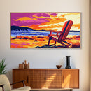 Adirondack Chair, Beach Sunset Art, Relaxing Coastal Scene, Vibrant Nature Painting, Framed Canvas Print, Bedroom Wall Decor, Summer Home
