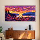Campfire Glow, Cozy Autumn Night, Vibrant Outdoor Art, Warm Fire Scene, Framed Canvas Print, Living Room Decor, Rustic Cabin Artwork