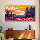 Lakeside Trees, Sunset Reflection, Scenic Nature, Living Room Wall Art, Vibrant Landscape, Framed Canvas Print, Boho Wall Decor