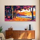 Tropical Beach, Sunset Waves, Palm Tree Art, Coastal Wall Art, Beach House Decor, Framed Canvas Print, Colorful Ocean Painting