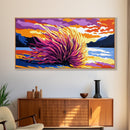 Sea Sunset, Fiery Sky, Vibrant Ocean Art, Beach House Decor, Coastal Wall Art, Framed Canvas Print, Serene Landscape Painting