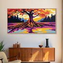 Sunset Landscape, River Reflection, Colorful Nature, Framed Canvas Print, Modern Wall Art, Living Room Decor, Bold Sunset Painting