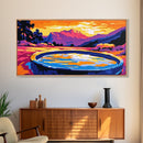 Sunset Bench, Peaceful Reflection, Romantic View, Framed Canvas Print, Minimalist Wall Art, Bedroom Decor, Warm Sunset Scene