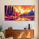 River Reflection, Dreamy Sunset Landscape, Tranquil Nature Art, Golden Horizon Painting, Framed Canvas Print, Office Decor, Living Room Art