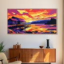 Whiskey Bottle, Bar Decor, Sunset Painting, Alcohol Art, Colorful Modern Art, Framed Canvas Print, Man Cave Wall Art, Kitchen Wall Art