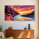 Valley View, Mountain Landscape, Colorful Wilderness Art, Vibrant Home Decor, Scenic Nature Painting, Framed Canvas Print, Office Wall Art