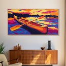 Canoe Oars, Sunset, Framed Canvas Print, Wall Art, Adventure Theme, Rustic Home, Cabin Decor, Outdoor Lovers, Nature Scene