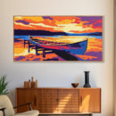 Canoe Dock, Sunset Water, Relaxing Lake View, Framed Canvas Print, Wall Art, Cabin Aesthetic, Rustic Decor, Adventure Vibes, Boho Home