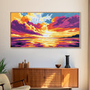 Sunset, Ocean Art, Vibrant Sky, Beach House Decor, Framed Canvas Print, Living Room Wall Art, Colorful Painting, Seaside Aesthetic