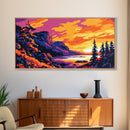 Mountain Lake, Sunset Reflection, Nature Landscape, Fall Wall Art, Framed Canvas Print, Rustic Home, Cabin Decor, Serene Painting