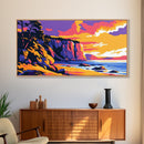 Cliffs, Coastal Painting, Sunset Beach, Ocean Wall Art, Framed Canvas Print, Seaside Home, Vibrant Landscape, Boho Coastal Decor